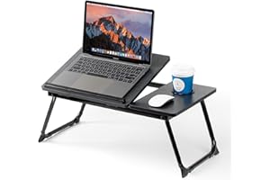 BYMECOST Laptop Desk for Bed Couch, Adjustable Foldable Bed Table with Cup Holder, Breakfast Serving Tray, Portable Laptop Lap Desk Stand for Working Reading Writing Eating Gaming in Bed Sofa Floor(Black)