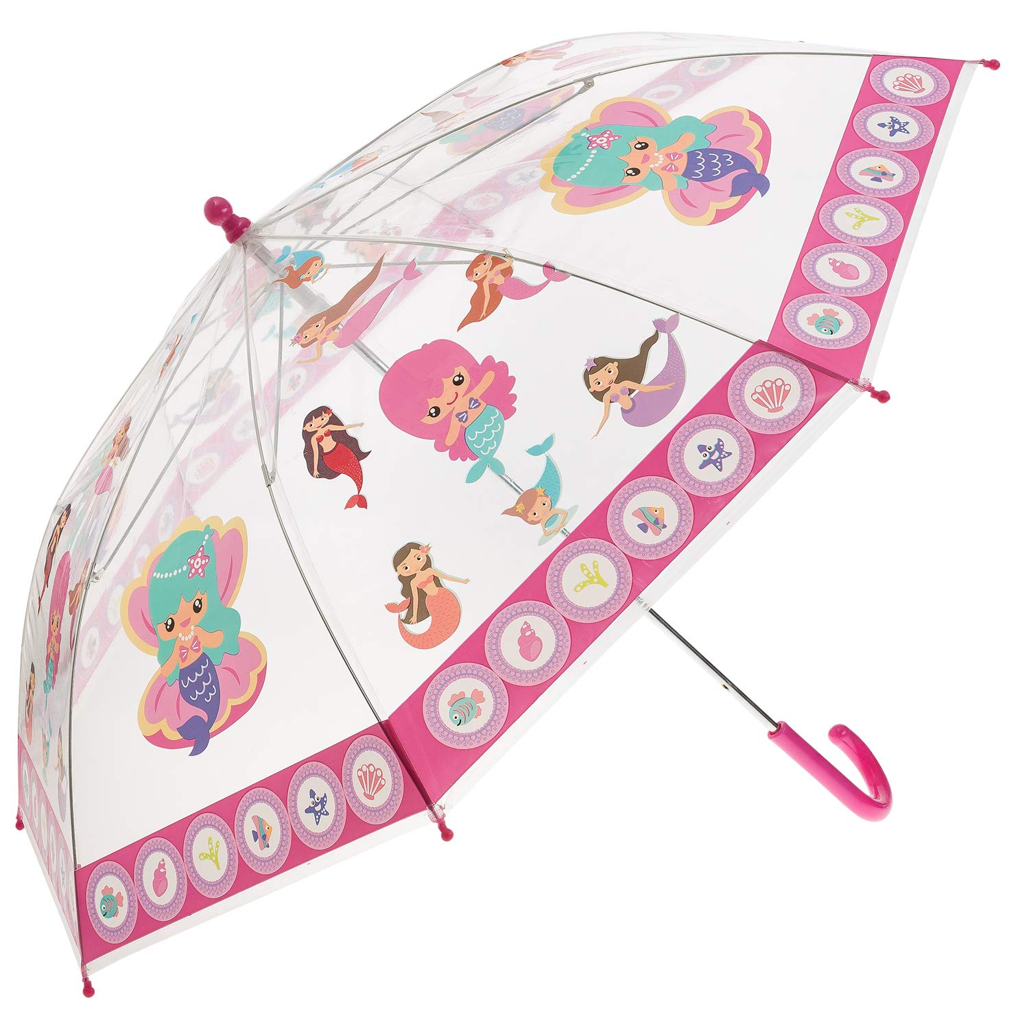 Girls Girls Umbrella - Lovely Mermaid Design on Clear Plastic - 32" Diameter x 26" Length