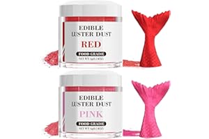 Luster Dust Edible Set - 2 Colors Food Grade Cake Dust Shimmer Powdered, Cherrysea Powder Food Coloring for Cocktails, Cookie Decorations, Cake, Drinks, Fondant, Candy - 4g/Bottle - Red+Pink