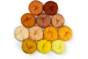 WONVOC 4.23 oz Needle Felting Wool, 10g per Color, 12 Colors Roving Yarn, Wool Roving Bulk, Needle Felting Wool Set, for DIY Crafts, Yellow and Brown