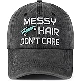 Goyklrb Messy Hair Don't Care Baseball Cap for Women Men, Funny Adjustable Washed Cotton Embroidered Hat