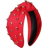 CENAPOG Crystal Red Headbands for Women Valentine's Day Heart Rhinestone Wide Crystal Hair Bands Knot Turban Headband for Girls Bridal Hair Hoop Wedding Headwear Hair Accessories Gifts (Red)