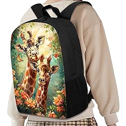 HUGS IDEA 17 Inch Funny Giraffe Floral Backpack