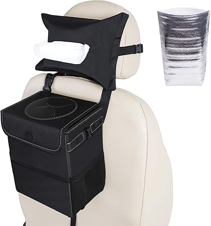 Amazon 車用ゴミ箱 蓋とティッシュボックス付き ポータブル 旅行 アウトドア クーラーバッグ 吊り下げ式 耐久性 自動車用収納バッグ 100 漏れ防止 内側裏地 断熱バッグ 車用ゴミ箱 車 バイク