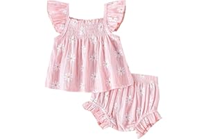 Toddler Girl Summer outfits Clothes daisy Print Tshirt Tank tops + Ruffle Bloomers Shorts sets 2pcs