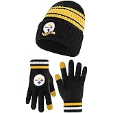 Ultra Game Youth NFL Official Super Soft Team Stripe Winter Beanie Knit Hat with Warm Touch Screen Gloves
