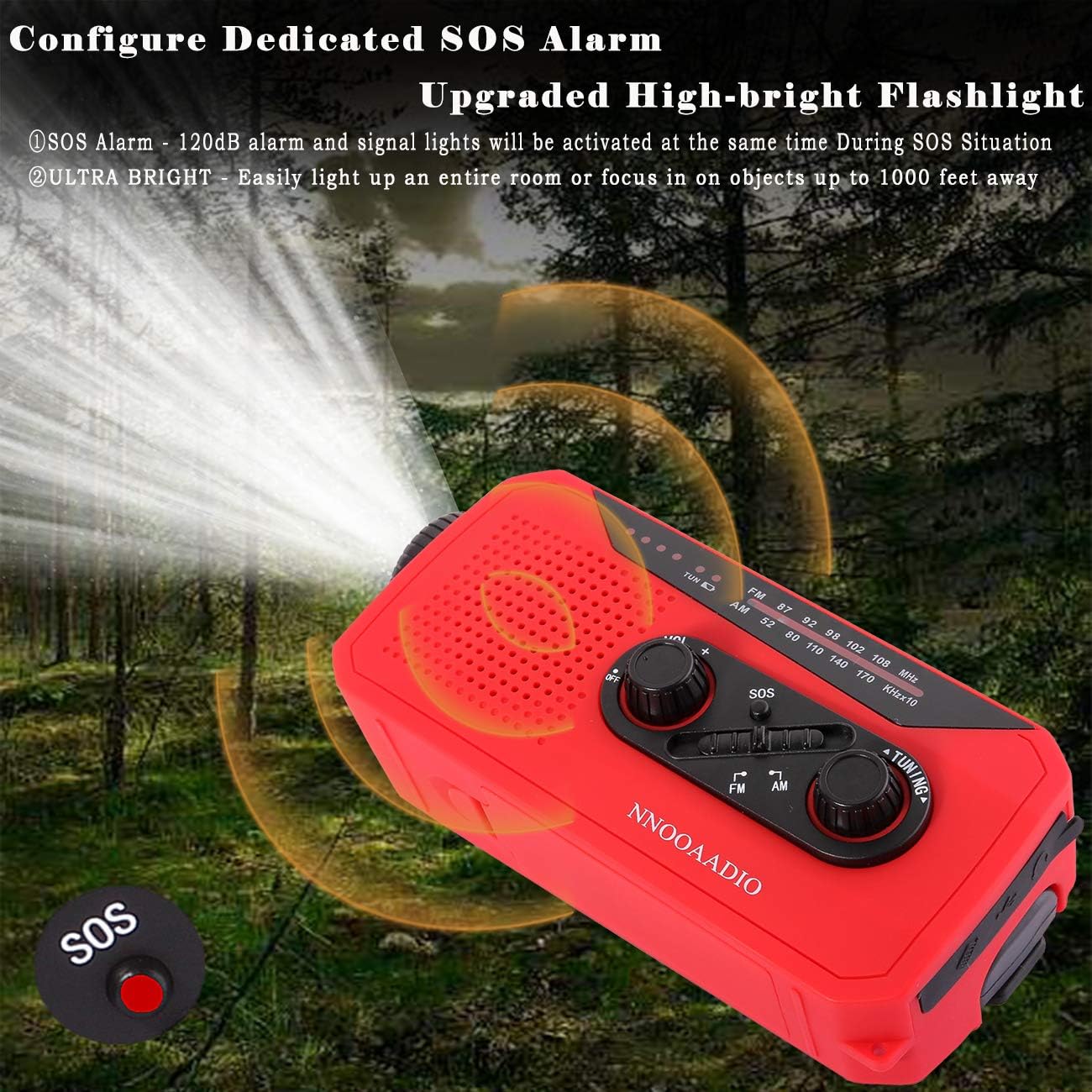 Wind Up Radio, Emergency Solar Crank Powered AM/FM Weather Radio, with Portable 2000mAh Power Bank, SOS Alarm, Headphone Jack - Image 5
