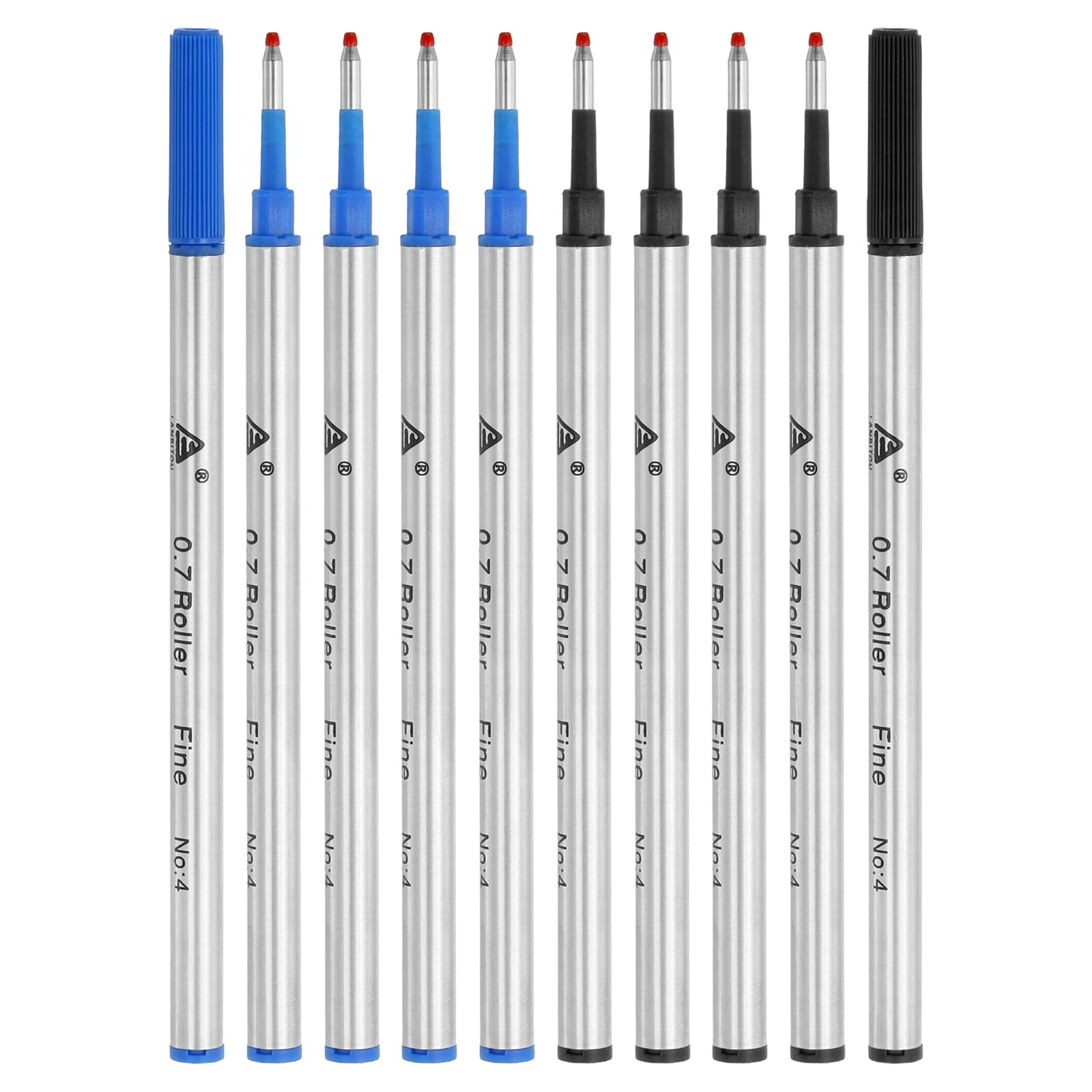 PATIKIL Rollerball Pen Refills Smooth Writing Gel Ink, 0.7mm Metal Ballpoint Pen Refill Fine Point Black Ink 10 Pack, Black/Blue