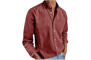 Long Sleeve Shirts for Men Casual Solid Color Classic Lapel Collar Button Down Blouse Comfy Loose Work Dress Shirt