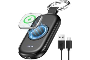 AMASUKI Portable Charger for Apple Watch,Wireless Magnetic iWatch Charger 1200mAh Keychain Camping Travel Essentials Compact Slim Power Bank for Apple Watch Series 10/9/8/7/6/SE/5/4/3/2/1/UItra/UItra 2-Black