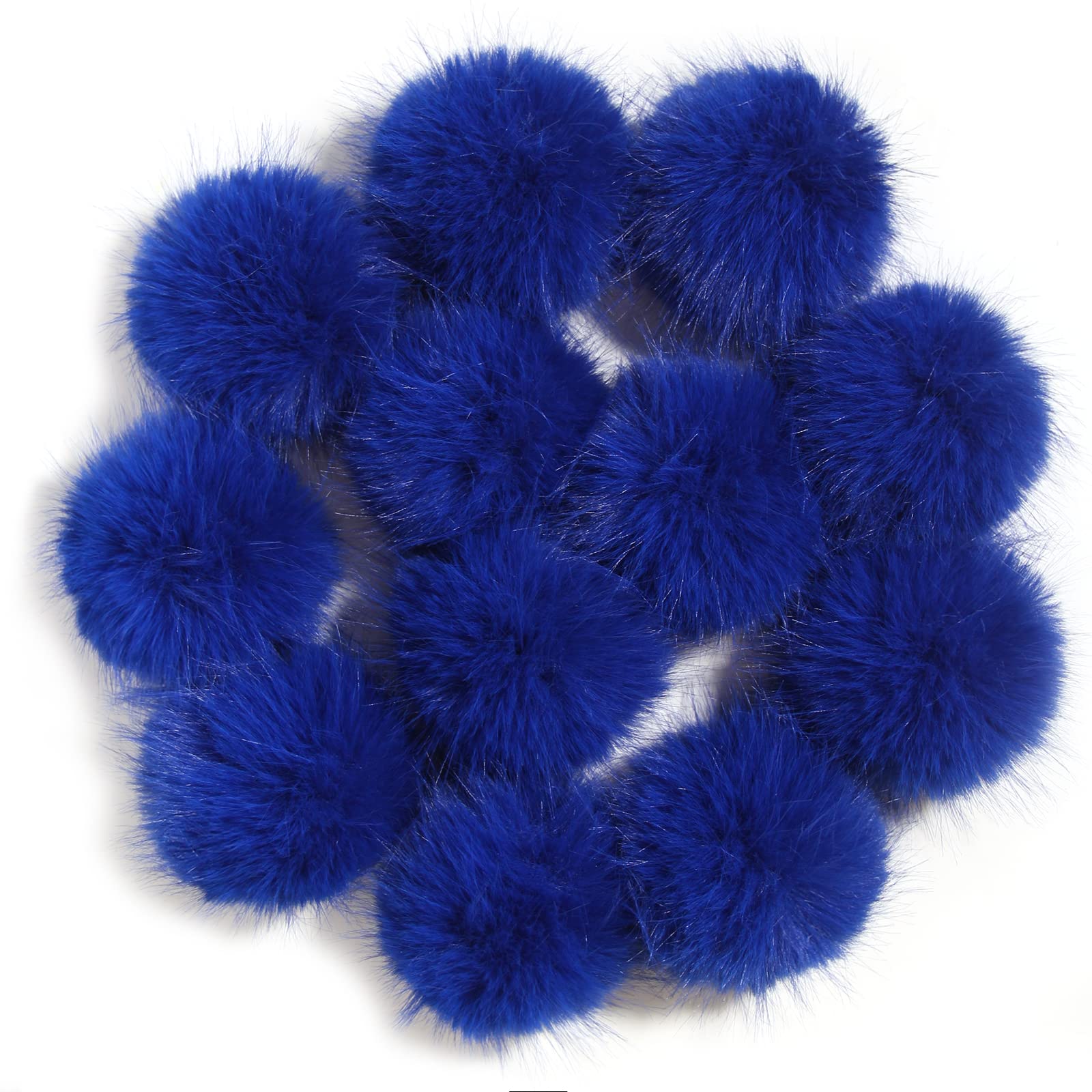 Furling Pompoms Faux Fur Pom Poms Fluffy Pompom Ball with Elastic Cord for Knitting Crafts Hats Christmas Charm DIY Accessories,Pack of 12,3 Inches (Royal Blue)