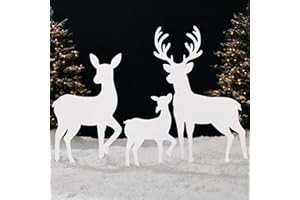 Best Choice Products 3-Piece 46in 2D Deer Family Silhouette Set, Outdoor PVC Christmas Yard Decoration w/Buck, Doe, Fawn, Weather Resistant - White