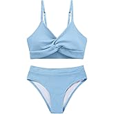 Weixinbuy Girls' Swimsuit Kid Two-Piece V-Neck Bikini Set Spaghetti Strap Twist Cross Bathing Suit Swimwear Size 9-16