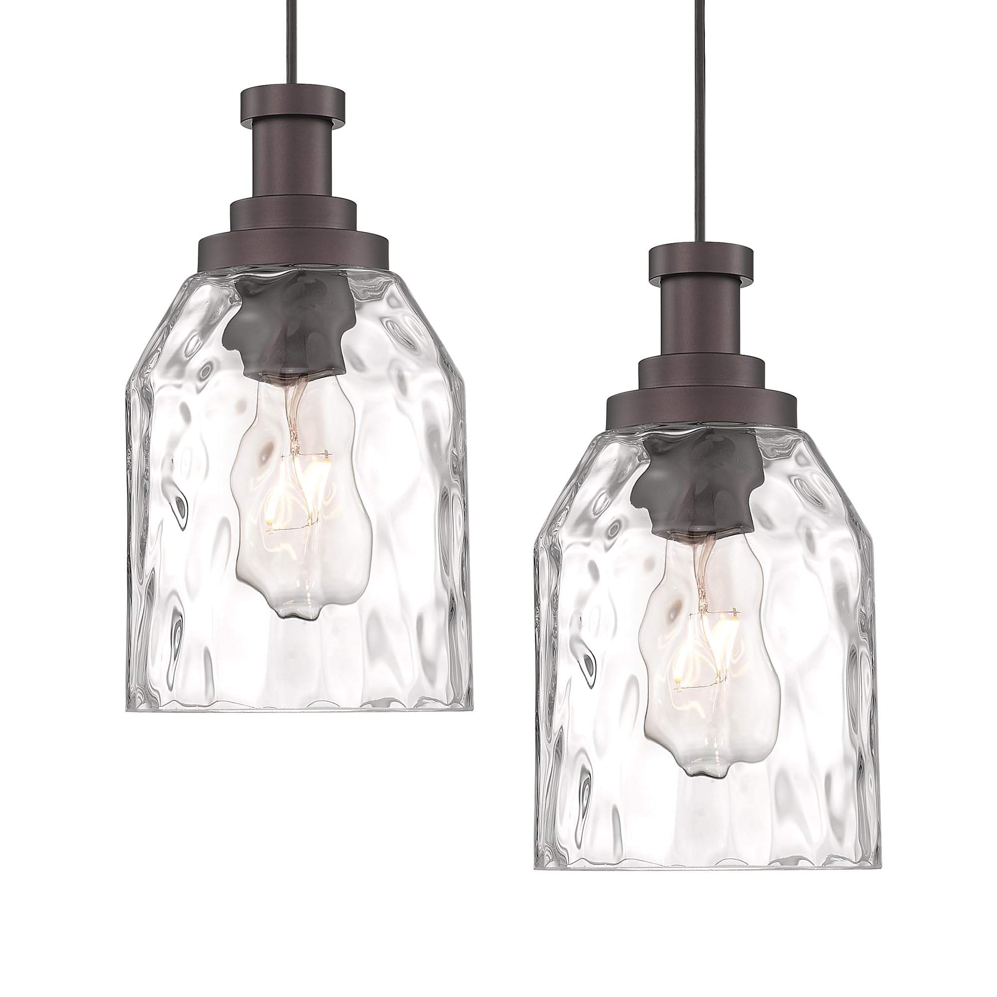 Photo 1 of zeyu Modern Pendant Lights Kitchen Island 2 Pack, 1-Light Hanging Pendant Lighting for Dining Room, Water Ripple Glass Shade, Oil Rubbed Bronze Finish, ZG33M1L-2L ORB-WG