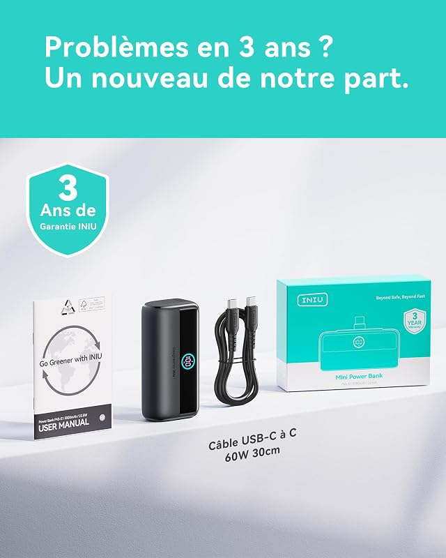 5500mAh 22.5W Batterie Externe Mini, Rapide Chargeur Portable Power Bank, Connecteur USB-C Pliable intégré, Compatible avec iPhone 16/15/14/13 iPad Airpods
