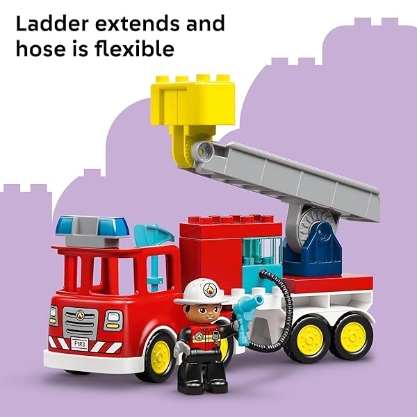 LEGO DUPLO TOWN FIRE TRUCK WITH HOSE AND FIREFIGHTER BUILDING TOY FOR TODDLERS – LEARNING PLAY SET FOR BOYS & GIRLS, AGES 2+ – BUILDING BLOCKS FOR MOTOR SKILLS PRACTICE – GIFT FOR BIRTHDAYS – 10473