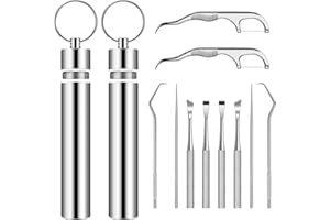 ARRITZ Metal Toothpicks, 5Pcs 2 Set Reusable Stainless Steel Toothpick Set with Holder for Outdoor Picnic Traveling