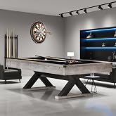 84" Pool Table with Rustic Grey Finish, X-Shaped Legs, Black Cloth, Billiard Balls, Cues, &amp; Accessories&ndash;Billiard Table for Adults, Game Room &amp; Home Entertainment (Grey)