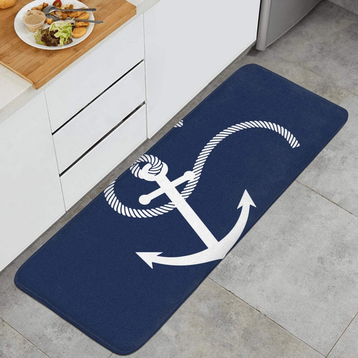 DUILLY White Nautical Anchor Navy Blue Anti Fatigue Kitchen