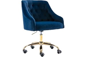 ZOBIDO Comfy Home Office Task Chair with Wheels, Cute Modern Upholstered Velvet Seashell Back Adjustable Swivel Vanity Desk Chair, for Women, for Kids, for Girls, Living Room, Bedroom,(Dark Blue)