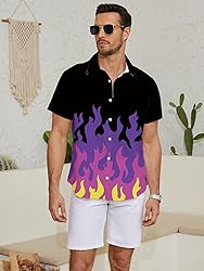 LuckLemocor Fire Button Up Shirt Men Casual Bowling