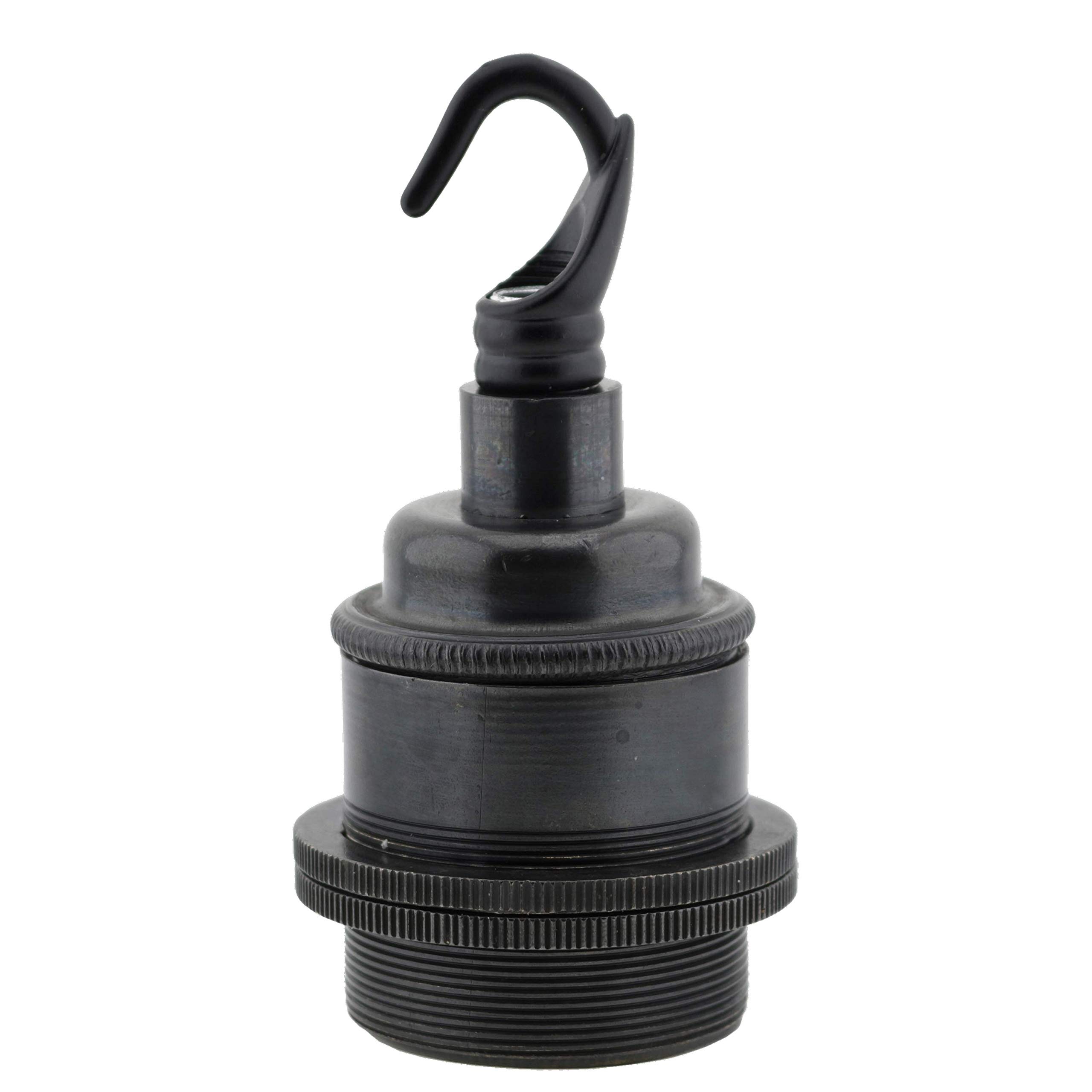 Edison Screw (E27) Solid Brass Earthed Lampholder in Dark Bronzed Finish with 2 Shade Rings and Metal Hook