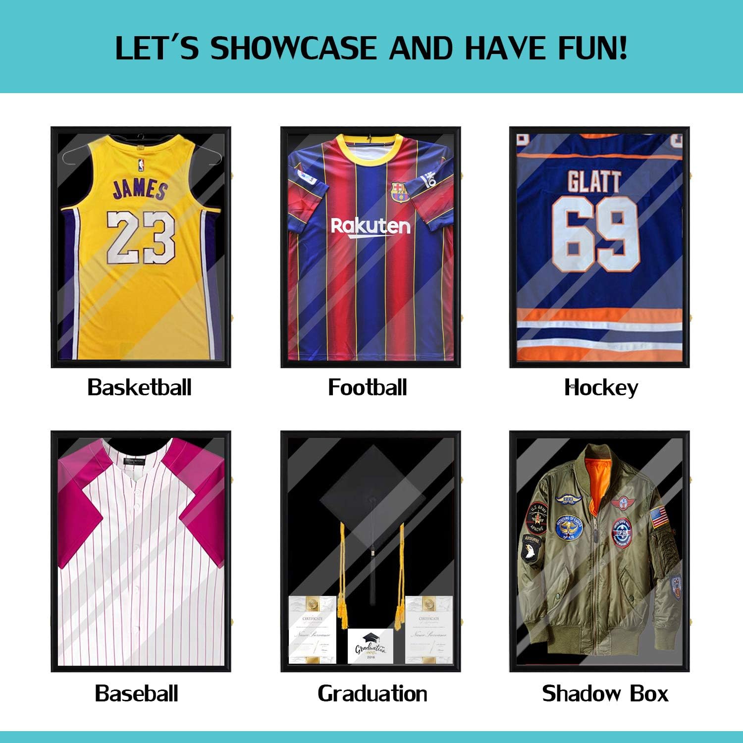 32 inch Jersey Frame Display Case, Large Lockable Shadow Box, UV Protection Acrylic Hanger, Wall Mount Option, Sports Memorabilia Display Case, for Baseball, Basketball, Football, Hockey, Black (Black) : Sports & Outdoors