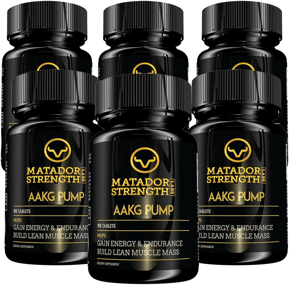 AAKG Pure Arginine Alpha Ketoglutarate - Pre Workout Supplement Nitric Oxide Booster for Muscle Growth Vascularity Energy Cardio Heart Health Essential Amino Acids for Training Endurance 6 Bottles