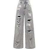 Womens High Waist Ripped Denim Pants Casual Comfort Stretch Vintage Washed Trendy Distressed Jeans