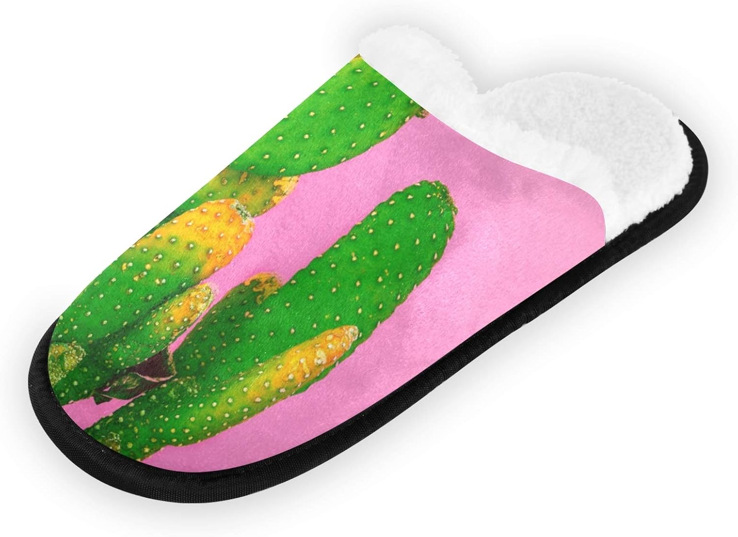 LNAGT Travel Slippers Green Cactus On Pink Memory Foam