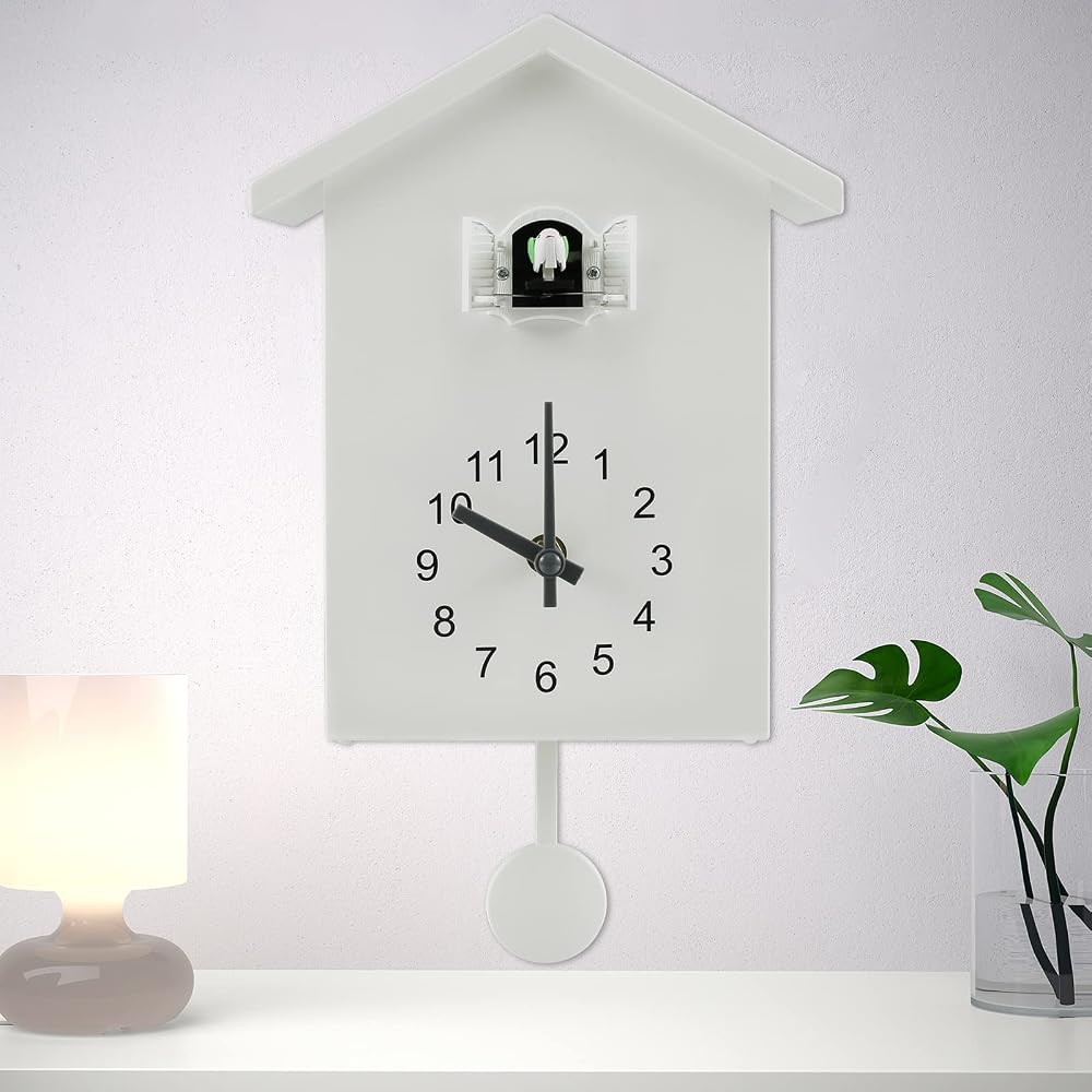 Foribyw Minimalist Cuckoo Clock Pendulum Wall Clock Battery White
