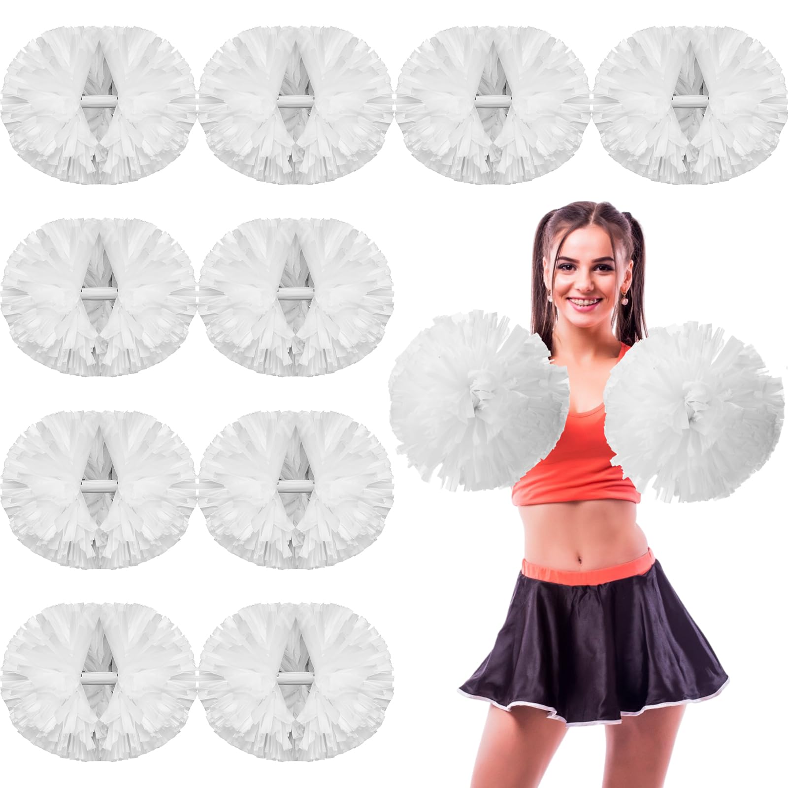 Photo 1 of WILLBOND 48pcs Cheerleading Pom Poms Bulk Metallic Foil Cheerleader Pompoms with Baton Handle for Football Basketball Cheering Squad Team Game Sports Dance Party Outfit (White)