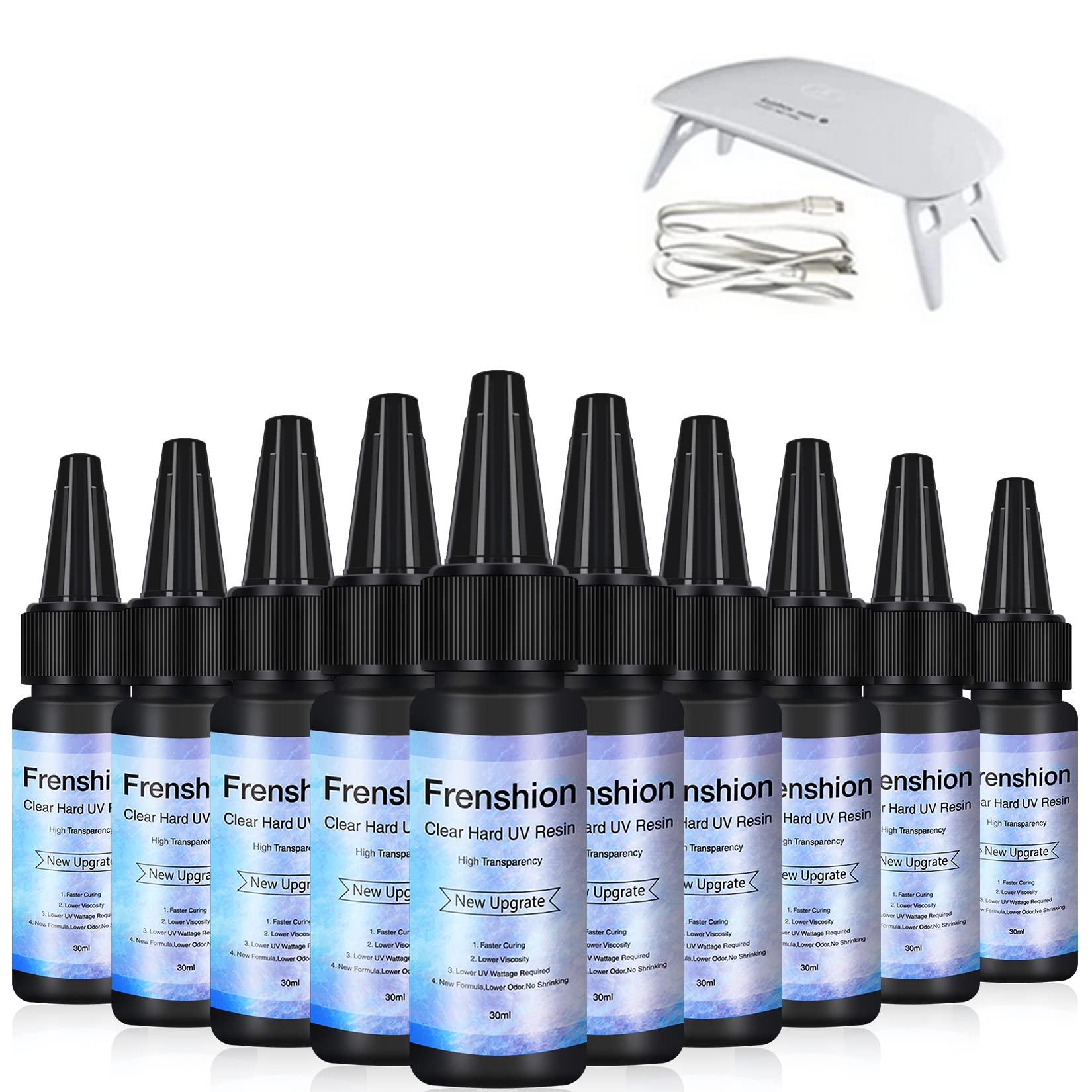 Frenshion 10 Pieces 30ML UV Resin, Hard Type Crystal Clear Epoxy Resin, UV Glue, Solar Cure Sunlight Activated Resin, Clear Adhesive Glue