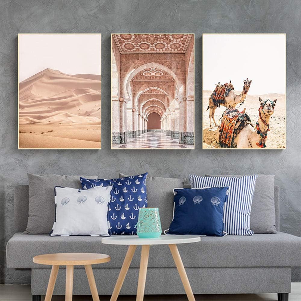 Morocco Door Camel Desert Landscape Nordic Posters and Prints Wall Art Canvas Painting Wall Pictures for Living Room Home Decor- 50x70cm no Frame