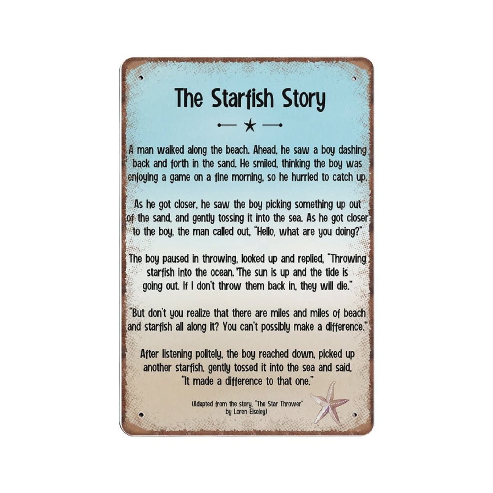 Dreacoss The Starfish Story, Beach Tin Signs, Coastal Decor, Funny Vintage Metal Sign Plaqu Poster Wall Art Pub Bar Kitchen Garden Bathroom Home Décor, 140 X 200 m(8x5.5inch)