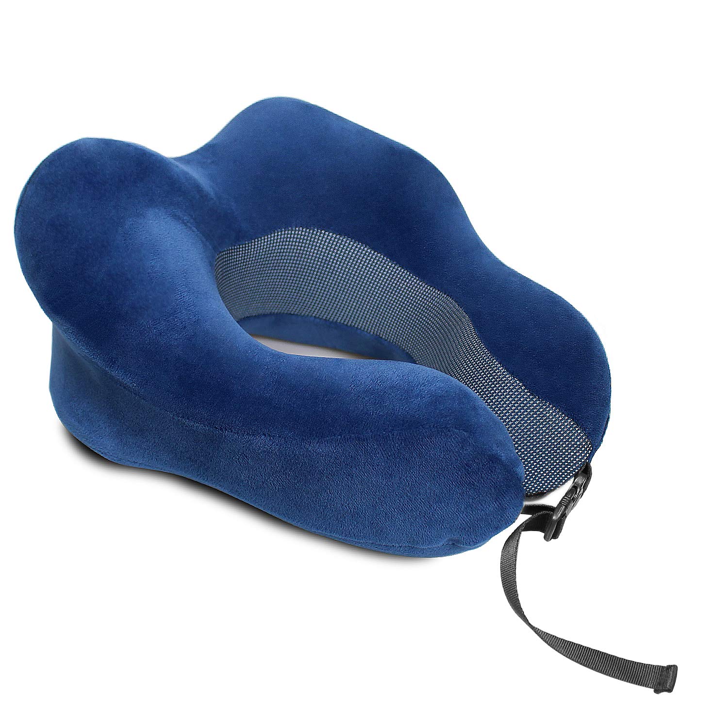Travel Pillow, Comfortable & Breathable 100% Pure Memory Foam Neck Pillow for Traveling Car Airplane Bus Train with Portable Drawstring Bag(Adult Size, Blue)