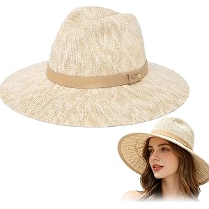 Packable Knit Fedora Hat, Breathable Lightweight Foldable Wide Brim Sun Hat, Outdoor Travel Daily Wear for Women