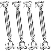 4 PCS M6 Turnbuckle 1/4" 304 Stainless Steel Jaw and Jaw Turnbuckle Tensioner, Heavy Duty Cable Tensioner, 1140 LBS Working Load Limit, Adjustable Turnbuckles for Cables Wire, Clotheslines, Shade Sail