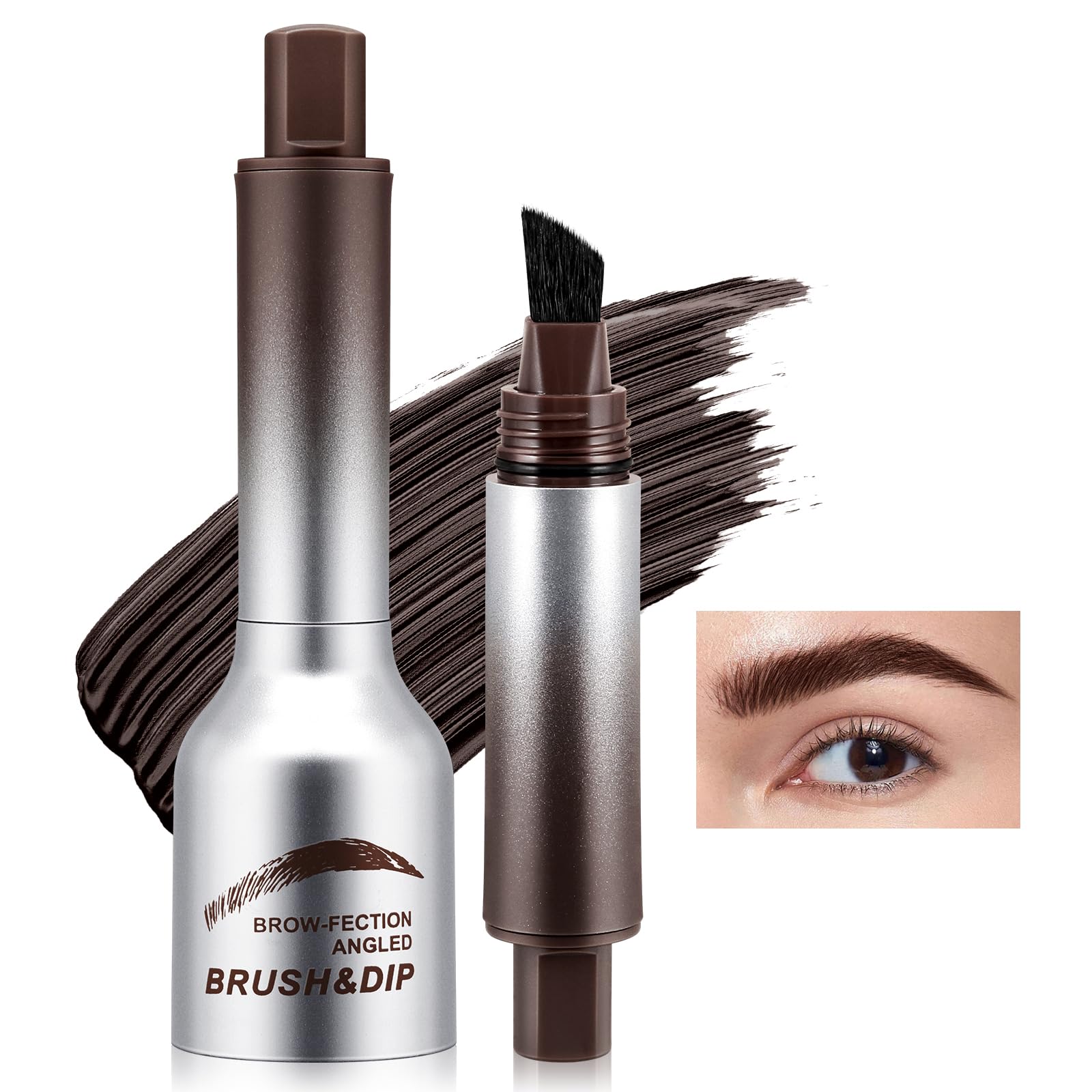 Boobeen Brow Fection Angled Brush & Dip, Waterproof Liquid Eyebrow Brush, Long Lasting Brow Pencil for Beginner, Creates Real-looking Brows Effortlessly