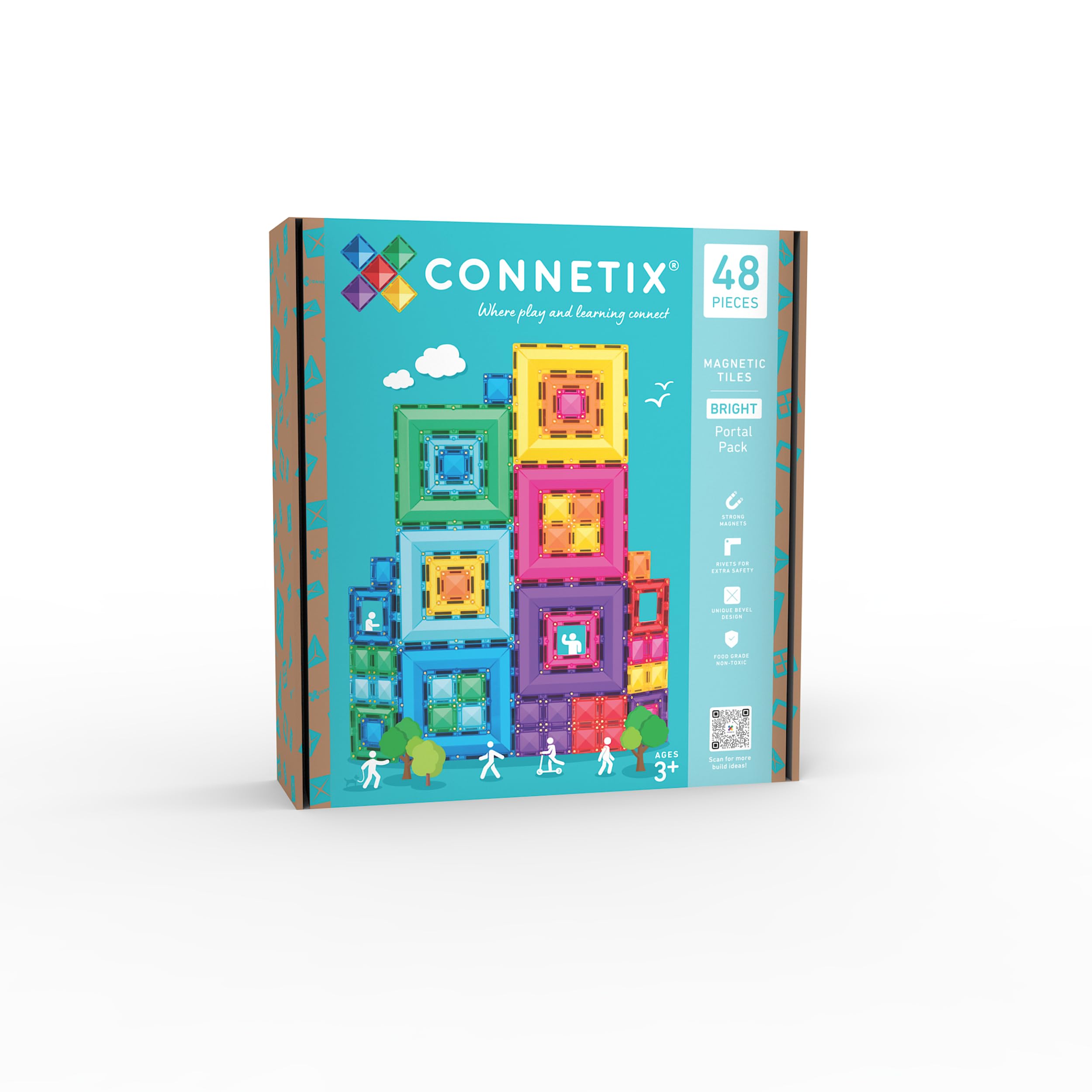 CONNETIX Magnetic Tiles Bright Portal Pack, 50 Pieces