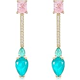 Crystal Teardrop Dangle Drop Earrings for Women Rhinestone Cubic Zirconia Birthstone Pink Blue Chandelier Earrings for Mom Wife Prom