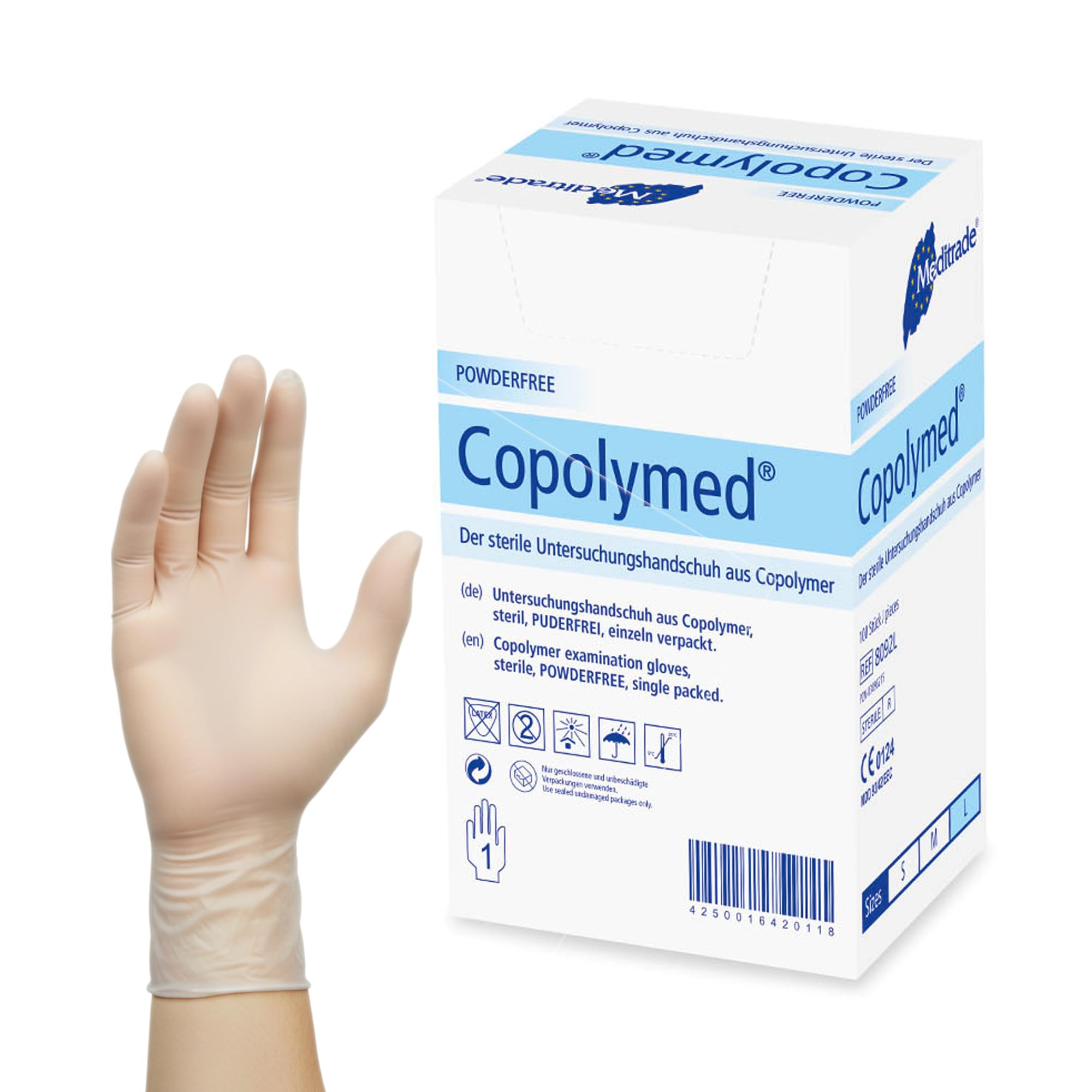 Meditrade 8092S Comes in Copolyme Sterile Exam Gloves, Sterile, Powder, Small (Pack of 100)