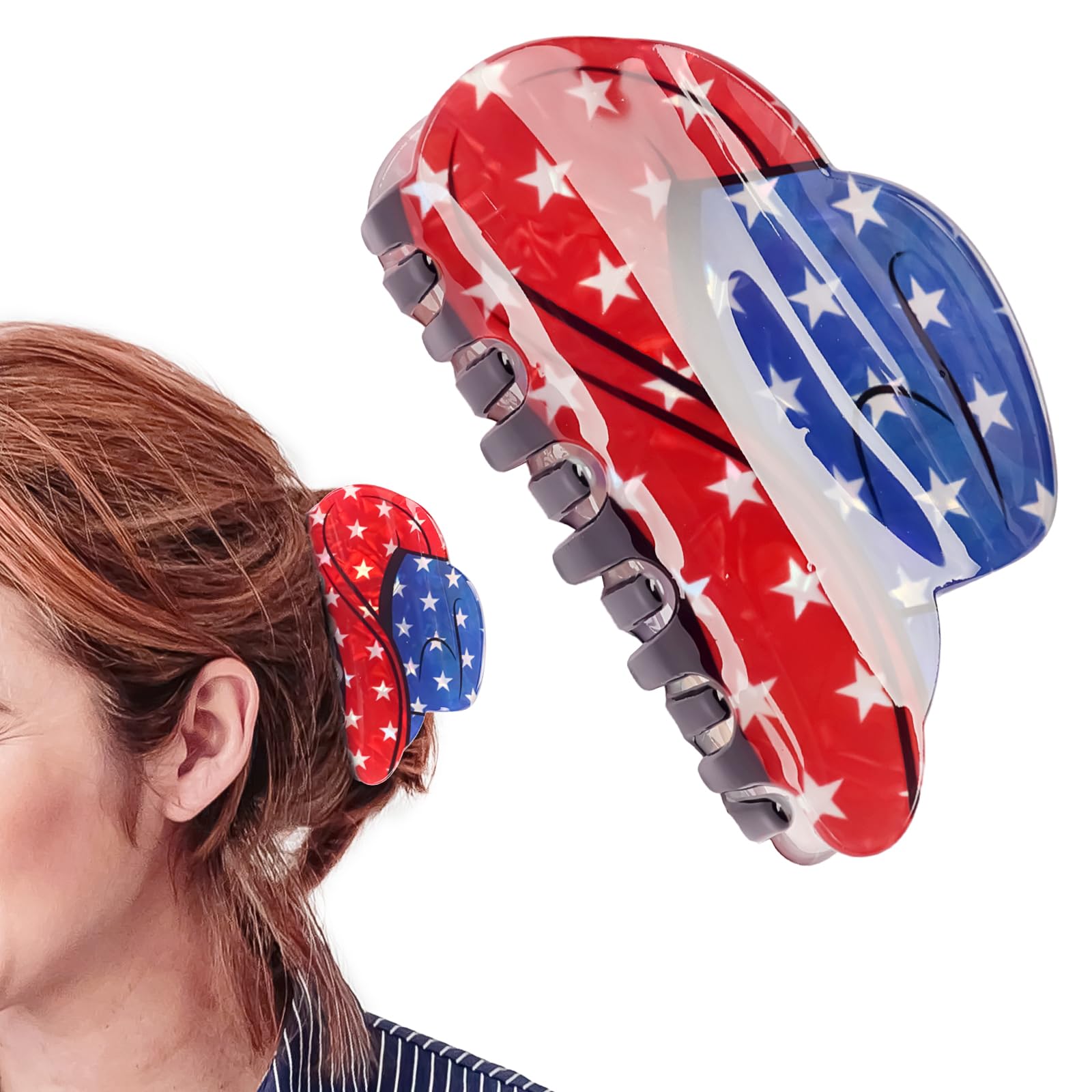Photo 1 of 4th of July Hair Claw Clip for Women Girls Patriotic American Flag Hair Clips Red White Blue Acrylic Strong Holder Hair Jaw Barrettes Independence Day Hair Accessories for Thick Thin Hair