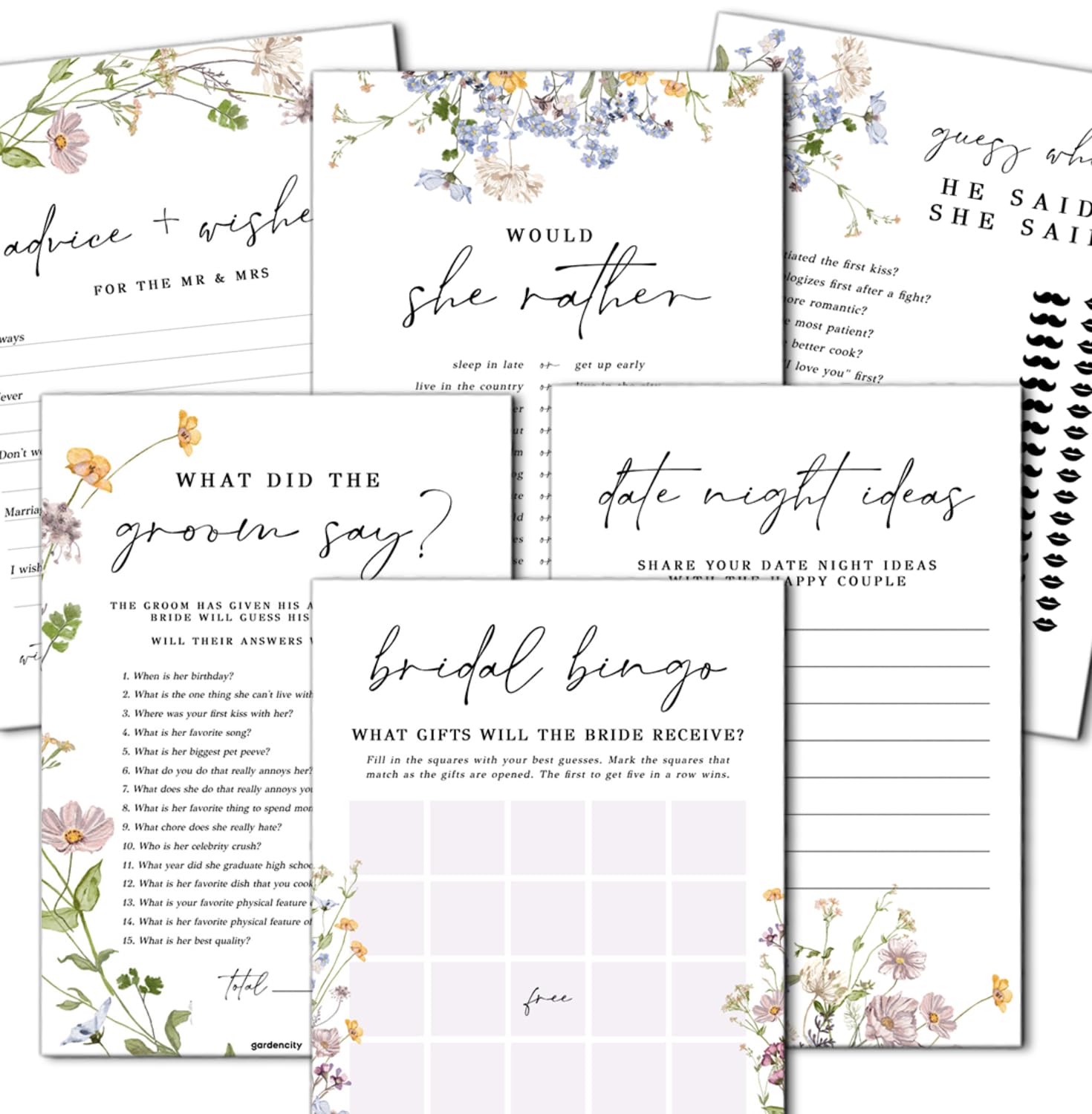 Photo 1 of GardenCity Bridal Shower Games Set for 25 Guests - 6 Fun Activities, Double-Sided Cards (Floral)