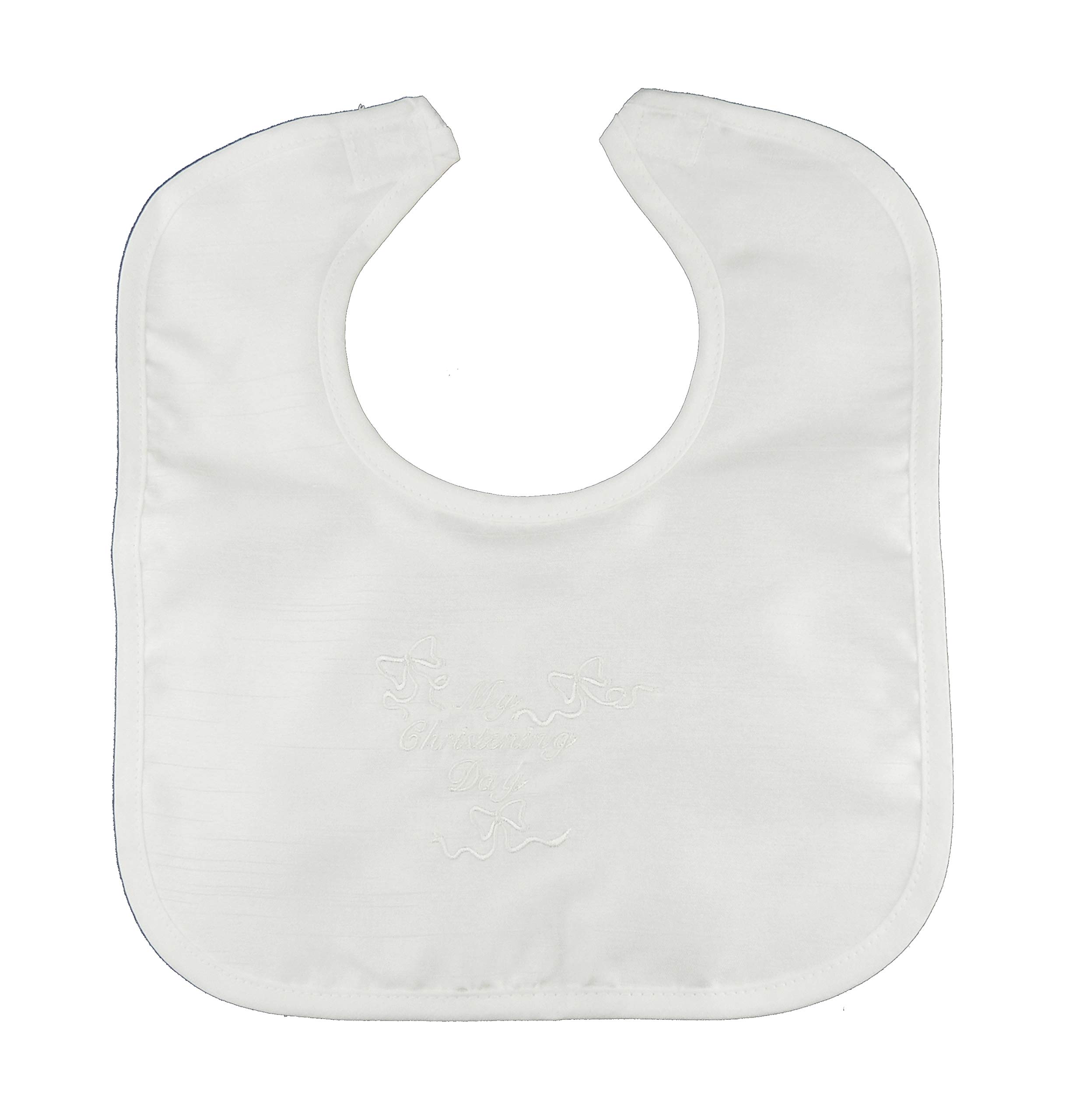 Glamour Girlz Baby Girls Boys White Ivory Embroidered Slubbed Silk Bib My Christening Day (White)