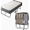 Mjkone Folding Bed with 5 inch Mattress and Headboard - 75x31 Twin Size Bed Frame - Portable Foldable Rollaway Adult Bed for Guest, Rebound Foam, Space Saving Fold Up Bed for Easy Storage