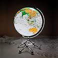 JBRUN 8" Illuminated World Globe,Globes of the World with Stand,World Globes for Kids Learning with Built-In LED Lamp,Educational Interactive Globe Map for Home Decor,Night Light Decor(White)