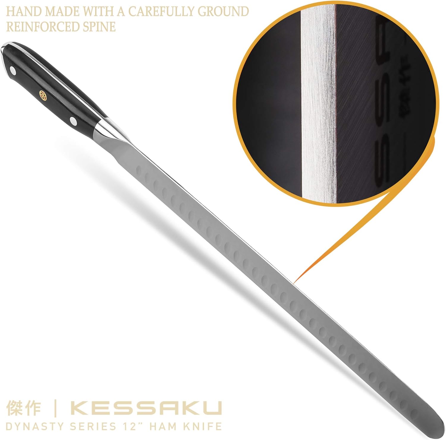 Kessaku 12-Inch Carving Slicing Knife - Damascus Dynasty Series - Forged 67-Layer AUS-10V Japanese Steel - Granton Edge - G10 Full Tang Handle with Blade Guard: Kitchen & Dining