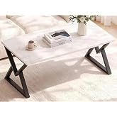 Coffee Tables for Living Room, Marble Coffee Table Modern White | Center Table, Marble Top, Rectangular Tea Tables with Sturdy Black Metal Frame