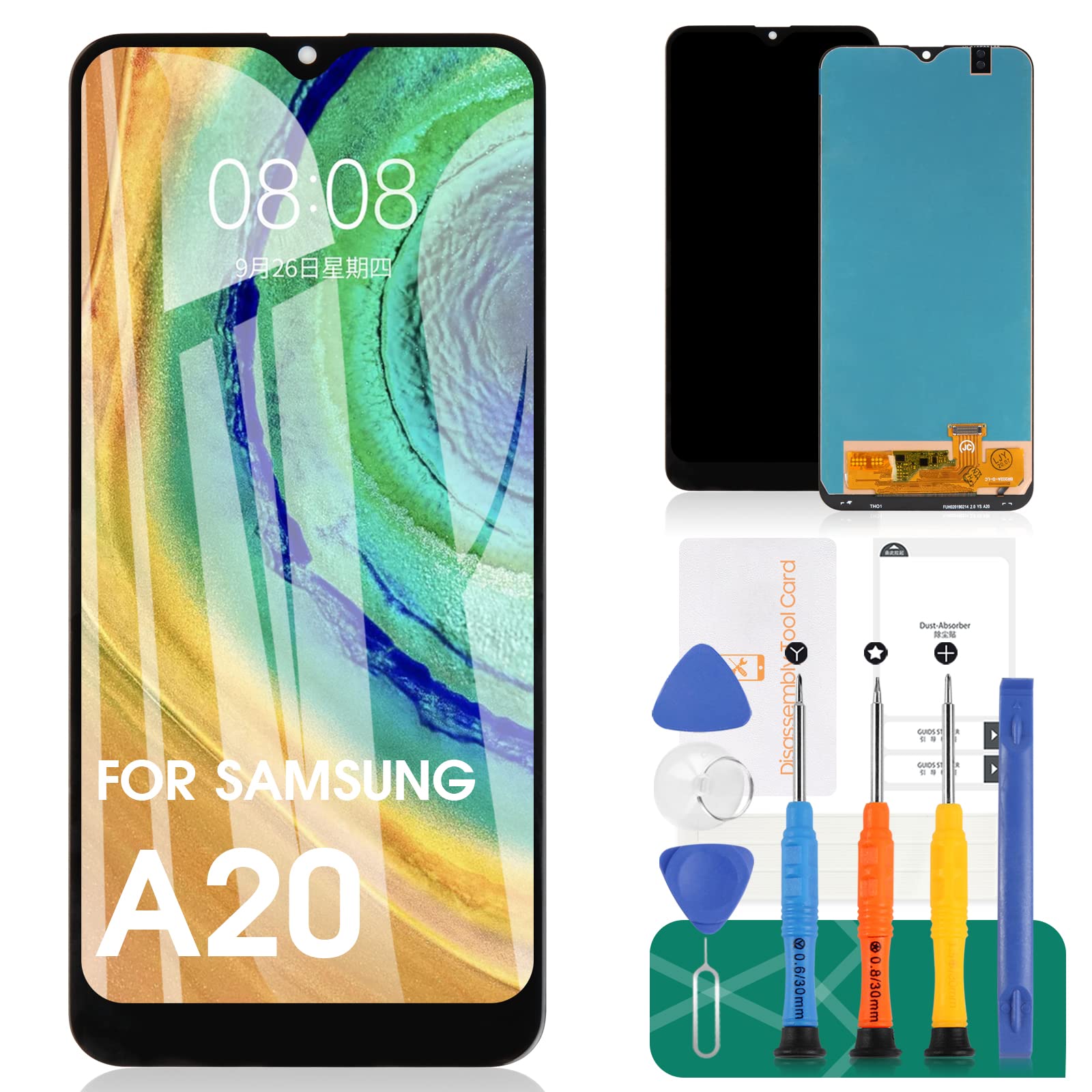 SRJTEK For Samsung Galaxy A20 LCD Screen Replacement 6.2",(NOT AMOLED) for Samsung Galaxy A20 A205F/DS, A205FN, A205GN/DS, A205YN, A205G/DS Touch Screen Digitizer Glass Assembly Kits(Black)